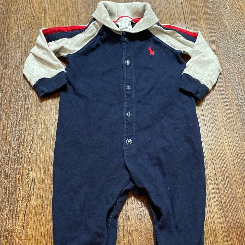 Ralph Lauren Navy, Beige & Red Baby Jumpsuit Romper